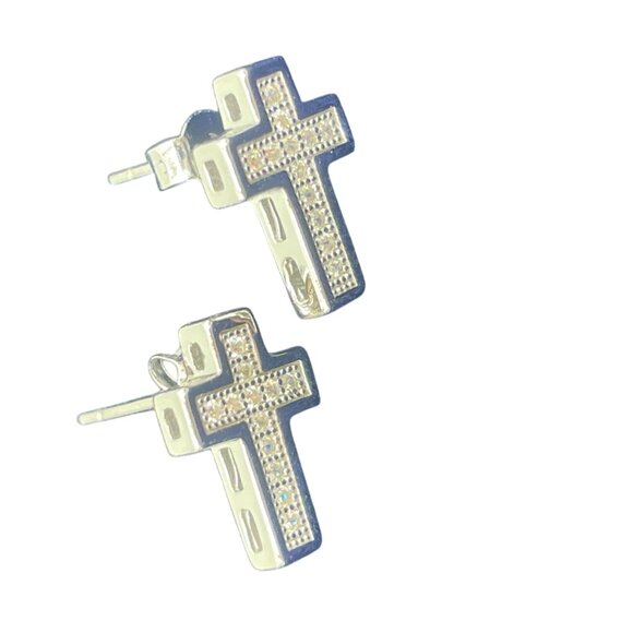 Cross-Shaped Rhinestone Stud Earrings - Dainty 925 Sterling Jewelry - Picture 1 of 4